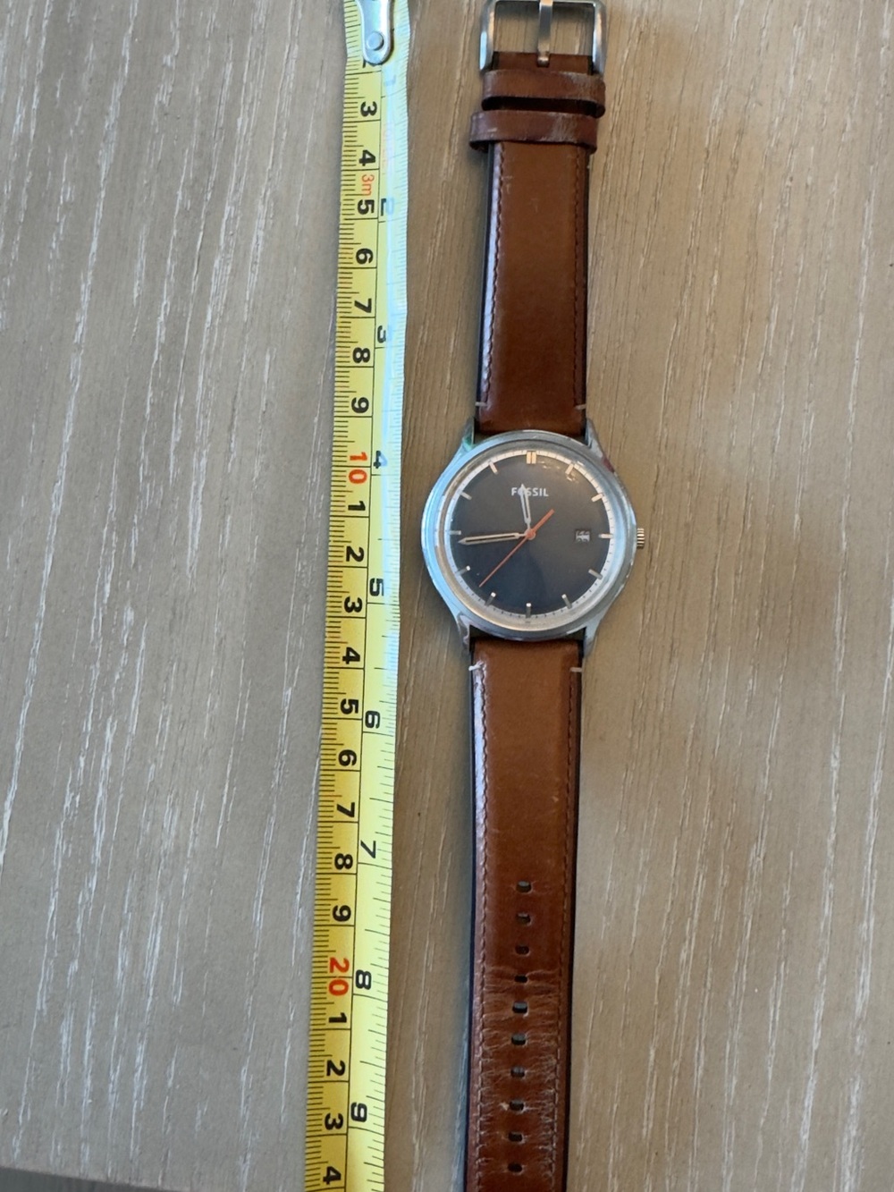 Fossil Brown Leather Strap Watch with Black Dial and Red Second Hand